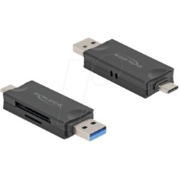 DELOCK 91020 - Lector de tarjetas, externo, USB-A/-C, microSD, SD