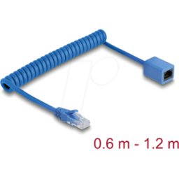 DELOCK 90365 - Cable espiral RJ45 macho a hembra Cat.6 de 0,6 m a 1,2 m azul