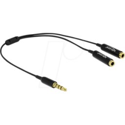 DELOCK 65575 - Conector jack de 4 contactos de 3,5 mm a 2 conectores hembra, ne