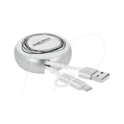 DELOCK 85821 - Sync+Charge, USB a -> micro-B + USB C, 0,92m, llenado, plateado