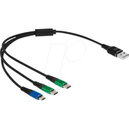 DELOCK 87883 - Cable, USB-A -> micro USB y 2x USB-C, 0,3 m