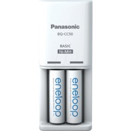 PANASONIC ENELOOP BQ-CC50A - Cargador enchufable, NiMH, incl. 2 pilas AA (Mignon), blanco