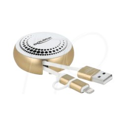 DELOCK 85820 - Sync+Charge, USB a -> micro-B + Lightning, 0,92m, arriba, dorado