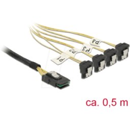 DELOCK 85686 - Cable Mini SAS SFF-8087 > 4 x SATA 7 patillas acodados 0,5 m