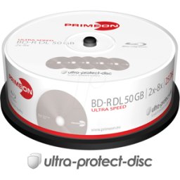 PRIMEON PRIM 2761318 - BD-R DL 50GB 8x, caja de 25 piezas, resistente a los arañ