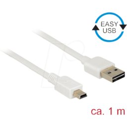 DELOCK 85157 - Cable USB 2.0, enchufe EASY a a conector Mini B, 1 m, blanco
