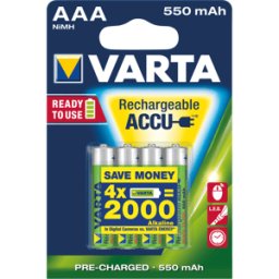 VARTA VAR R2U 4X550 - Batería NiMH, AAA (Micro), 550 mAh, paquete de 4