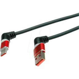 ROLINE 11028345 - Cable USB 2,0, C macho a macho, 360°, negro/rojo, 1 m.