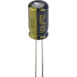 PANASONIC FC-A 22U 63 - Elko radial, 22 microF, 63 V, 105 °C, baja ESR, AEC-Q200