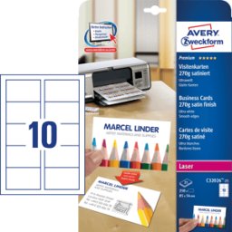 AVERY ZWECKFORM AVZ C32026-25 - Tarjetas de visita, recubiertas, 250 unidades, blancas