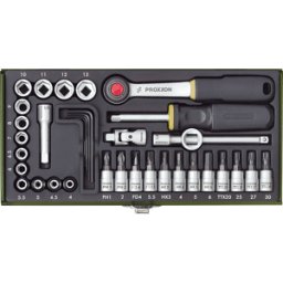 PROXXON 23080 - Juego de llaves de vaso, Multi, 1/4″, 36 piezas