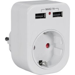 MAXTRACK TME NV80L - Adaptador de toma de corriente, simple, 2x USB, blanco