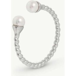 Majorica Anillo dorado dos perlas blanco twist. (15) Plateado