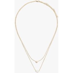 Parfois Collar de plata de ley con baño de oro de 18 k doble con perlas decorativas. Blanco