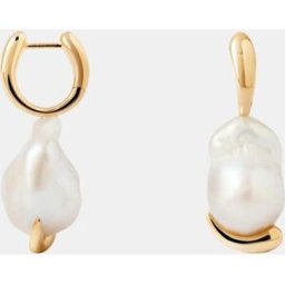 PDPAOLA Pendientes de aro The Moment con perla barroca. Blanco