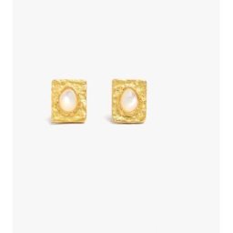Parfois Pendientes de plata de ley bañado en oro de 18 k con perla decorativa. Blanco