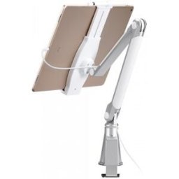 NewStar Soporte de tablet de escritorio portátil, Abrazadera, Ajustes de altura, Plata