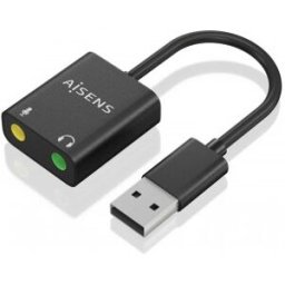 Aisens Conversor USB-A a Audio 48KHz, USB-A/M-2xJack 3.5/H, Negro, 10 cm