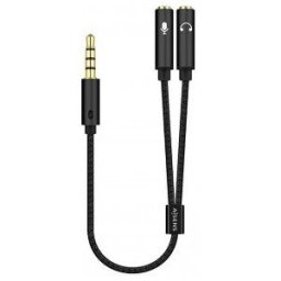 Aisens Cable Adaptador Audio Jack 3.5 4pines/M-2xjack 3.5 3pines/H, Negro, 25cm