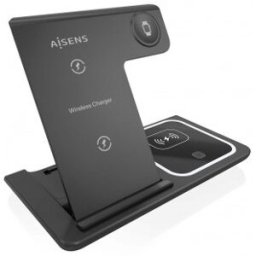 Aisens Cargador Inalambrico USB-C 3 En 1 De 15W Para Movil, Apple Watch, Ariculares Con Estuche De C