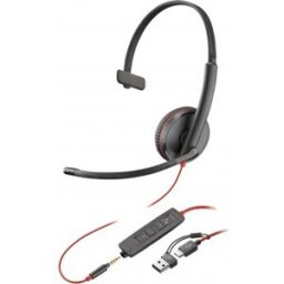 HP POLY Auriculares monoaurales Blackwire 3215 USB-C + Conector Negro