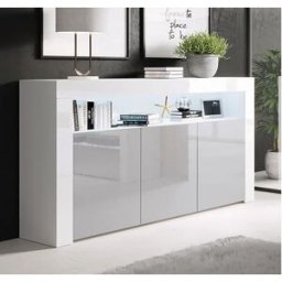 MB Muebles Bonitos Aparador para Salón comedor en Blanco y Gris con LED 155x37x91,5cm Aker