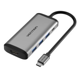 Hub USB-C Vention CNBHB HDMI 4K 3xUSB 3.0 PD 100W 5Gbps Gris Aluminio