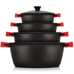 Batería de cocina Briebe Blackt4 aluminio fundido inducción 8 piezas titanio
