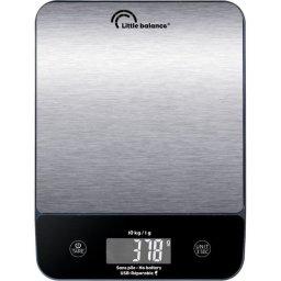 Little Balance Happy Genius Inox Balanza De Cocina Digital Recargable Usb-c 10 Kg, Precisión 1 G, Plataforma De Acero Inoxidable Y Pantalla Retroiluminada