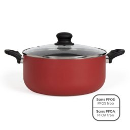Livoo Mep151r Cazo/stockpot De Aluminio 28 Cm Con Tapa De Vidrio Templado, Antiadherente Sin Pfoa/pfos, Asas Soft-touch, Base Acero Inox Inducción, Rojo