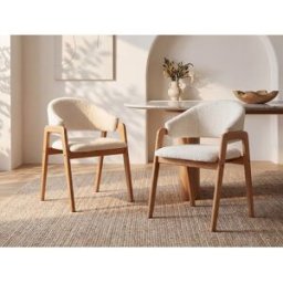 Unique Conjunto de 2 sillas con reposabrazos de tela bouclé y madera de hevea - Blanco - SOLUNA