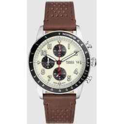 Fossil Reloj de hombre sport tourer de piel con cronógrafo. Plateado