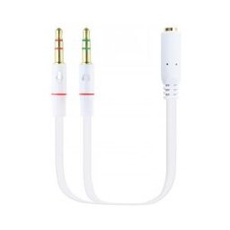 Nanocable Cable Adaptador Audio Jack 3.5/H de 4 Pines a 2 Jack 3.5/M de 3 Pines, Blanco, 20 Cm