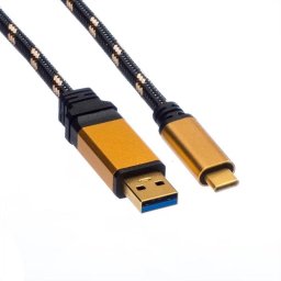 Cable USB Roline 11.02.9094 USB-A a USB-C 3,2 Gen 1 3 m nylon oro/negro