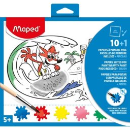 Set de Pinceles y Pintura Maped para Niños con 10 Hojas de Papel