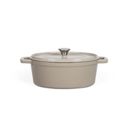 Livoo Mep129g Cacerola Ovalada De Hierro Fundido Esmaltado Beige 4,5 L, 29 X 22 Cm (interior), Apta Para Inducción Y Horno, Tapa Con Picots Autocalientes