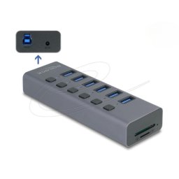 Hub Delock 6 puertos 5000 Mbit/s modelo 64237 con lector tarjetas