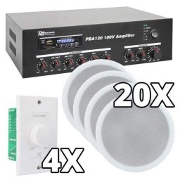 Altavoces Power Dynamics Techo 100V con amplificador Bluetooth 120W y control volumen