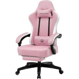 Silla gaming GTPLAYER ergonómica con reposapiés y cuero PU rosa