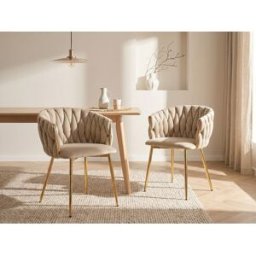 Unique Conjunto de 2 sillas de terciopelo y metal dorado - Beige - ELEGANO