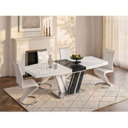 Unique Mesa de comedor extensible NOAMI II - 6 a 8 comensales - MDF lacado gris y blanco