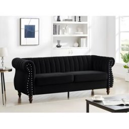 Unique Sofá chesterfield 3 plazas de terciopelo negro TRUMBO
