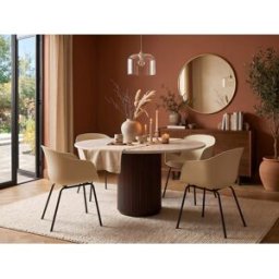 Unique Mesa de comedor de 4 personas en mármol y madera de acacia - Blanco y natural oscuro ASKAM