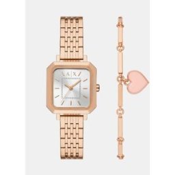 Giorgio Armani Conjunto reloj de mujer con pulsera de acero inoxidable en tono oro rosa con tres agujas. Rosa