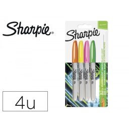 Rotulador sharpie permanente fino neon brilla bajo luz uv blister de 4 unidades colores surtidos