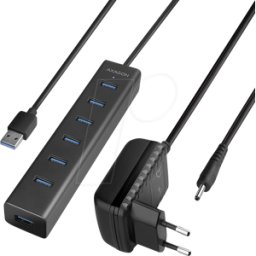 AXAGON AXG HUE-SA7BP - USB 3,0, cubo de 7 puertos, 7xA, cable USB-A, fuente de alimenta
