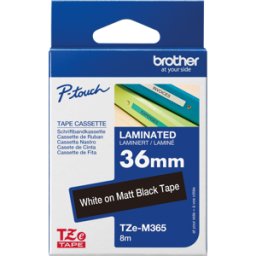 BROTHER P-TOUCH TZEM365 - Cinta laminada, blanco sobre negro mate, 36mm