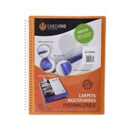 Carpeta carchivo archivex polipropileno canguro naranja escaparate con espiral 40 fundas cierre gomas din a4