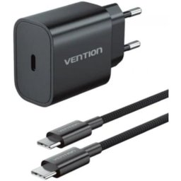 Cargador de pared Vention G17B0-EU 20W USB-C con cable Lightning Negro