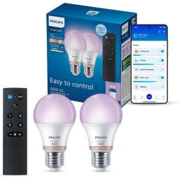 Philips Smart LED Bombilla LED inteligente (Pack 2un+mando), E27, RGB, Wifi, control via App WiZ Connect
